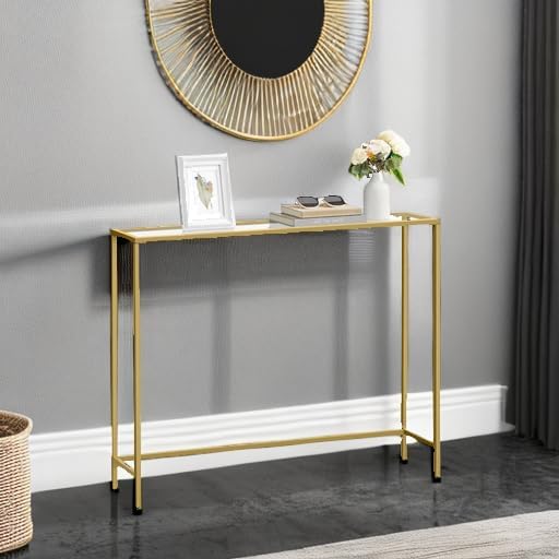 VASAGLE Entryway Table, Console Table, Tempered Glass Tabletop, Modern Sofa - Image 6