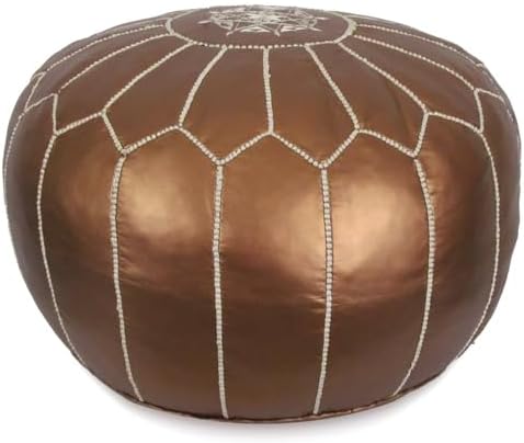 Stuffed Round Design Moroccan Faux Leather Pouf Ottoman, Pre-Filled, 100% - Image 4