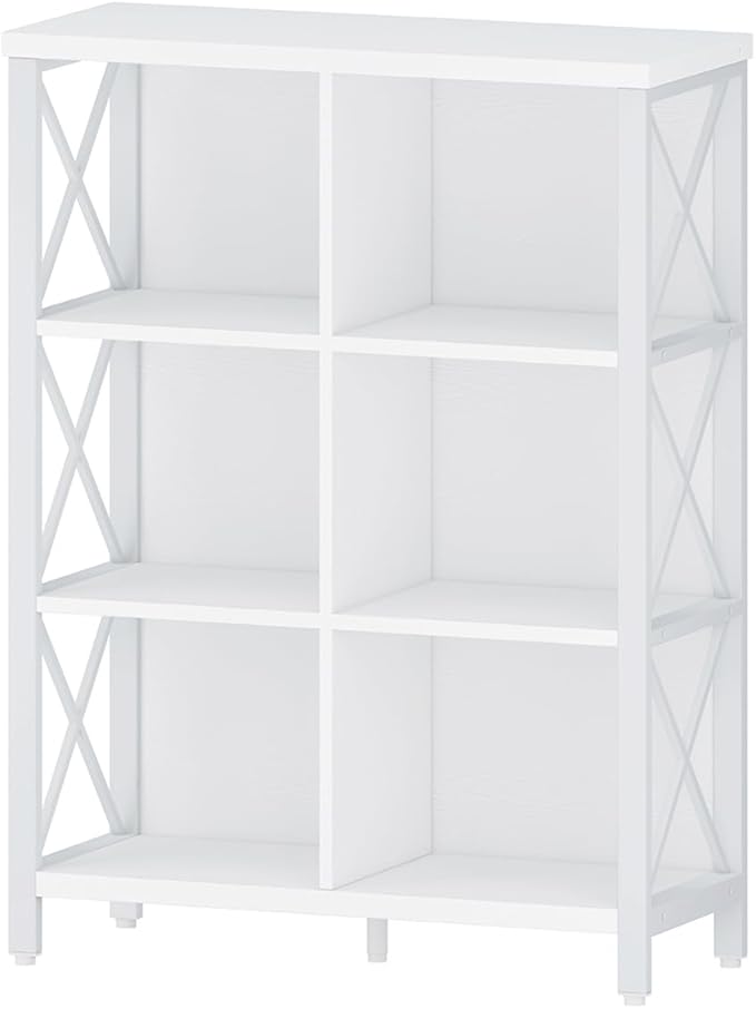 FATORRI 6 Cube Storage Organizer Shelf, Wood and Metal Cubby Bookshelf - Image 9