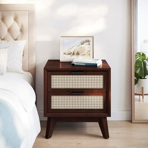 Bme Jasper Deluxe Solid Wood Rattan Nightstand Fully Assembled by Bme