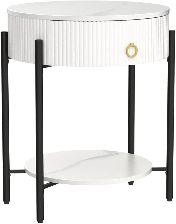 OIOG Round End Table with Drawer, Modern 2 Tier NightStand with Shelf, Small - Image 5