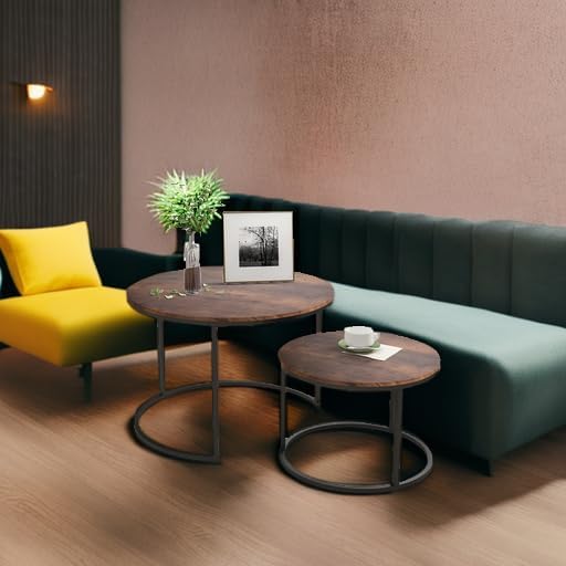 Industrial Round Coffee Table Set of 2 End Table - Image 5