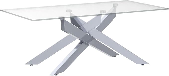 Rectangle Modern Coffee Table, Tempered Glass Top and Metal Tubular Leg - Image 5