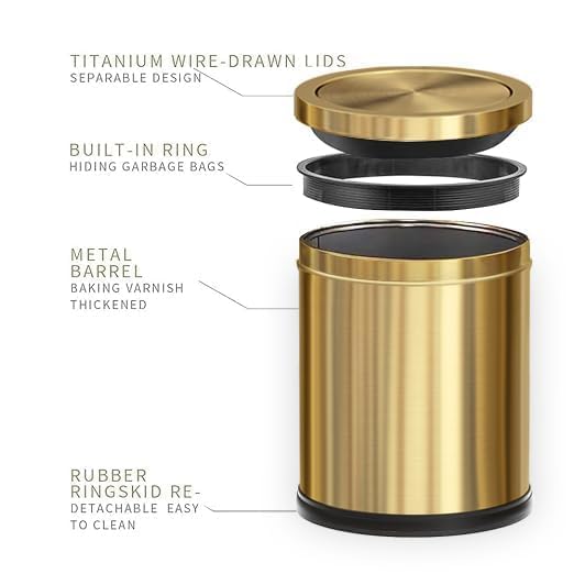 15L/4GAL Gold Bathroom Trash Can, Small Waste Basket - Image 5