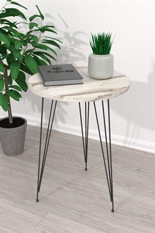 PAK HOME - Set of 2 End Table - White Marble Look Round Wood Sofa Side Coffee - Image 4