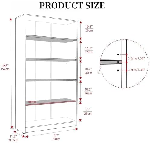 Bookshelf, 5 Wooden Book Shelf Bookcase - Image 2