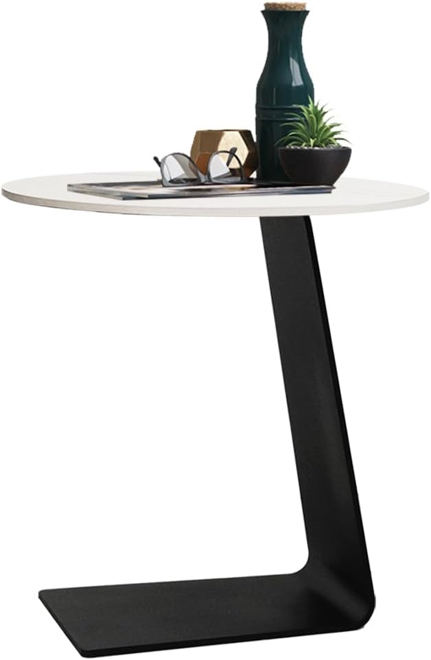 Side Table with Marble Top Metal Black C Shaped End Table Modern Sofa Side End - Image 4
