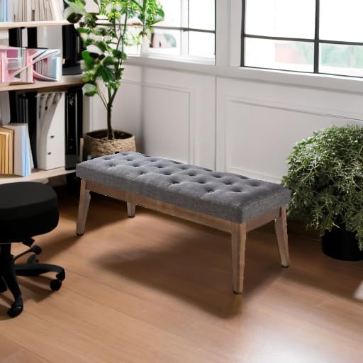 24KF Linen Upholstered Buttons Tufted Entryway Bench - Image 6