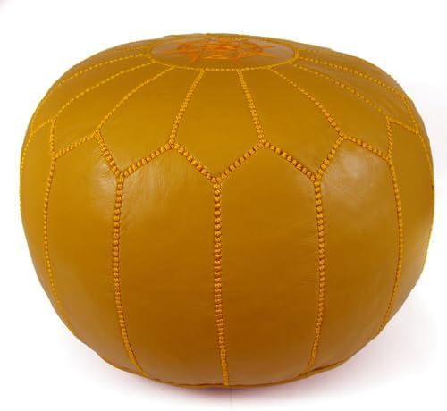 Stuffed Round Design Moroccan Leather Pouf Ottoman, Pre-Filled, 100% Genuine - Image 3