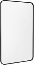 Wall Mount Mirror for Bathroom, Brush Black Metal Framed Rounded Corner by Minuover