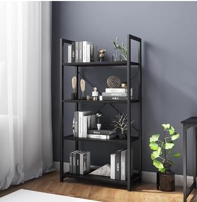 VERMESS 4 Tier Bookshelf, Tall Book Shelf, Vintage Industrial Bookcase by VERMESS