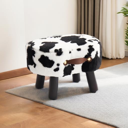 Small Footstool with Handle, Faux Fur Ottoman Foot Rest with Padded Seat - Image 5