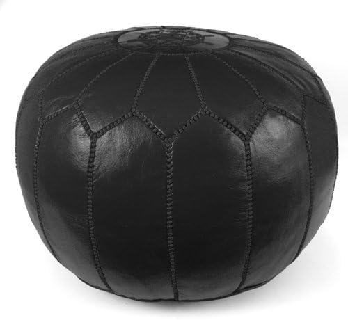 Stuffed Round Design Moroccan Leather Pouf Ottoman, Pre-Filled, 100% Genuine by Unknown