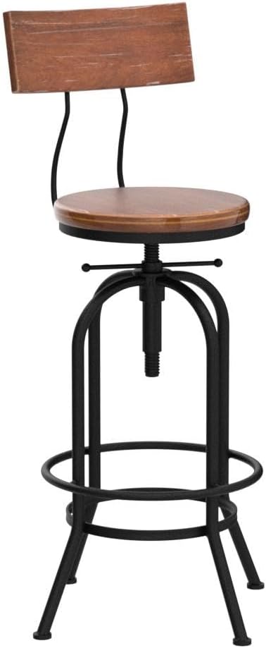 Diwhy Industrial Bar Stool-26-32 Inch Adjustable Swivel Metal Wood Seat Stool - Image 5