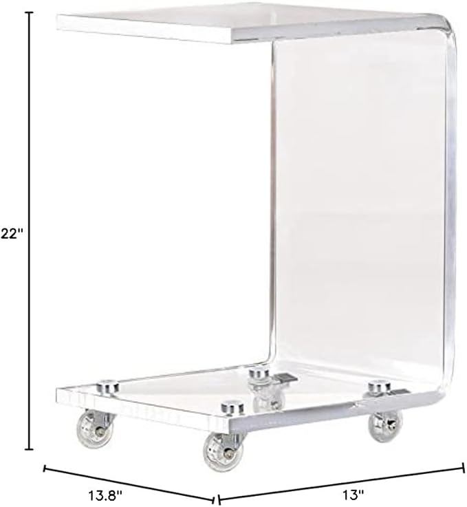ONELUX Mobile C Shaped End Table, Acrylic Sofa Side Table, Snack Table On Wheels - Image 2