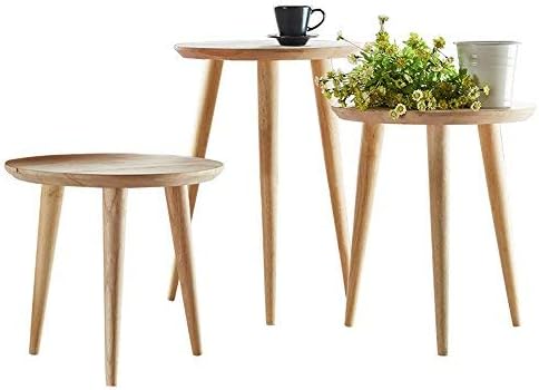 WoodShine Side Table Small Round Solid Wood Sofa End Tables Accent Nesting - Image 4