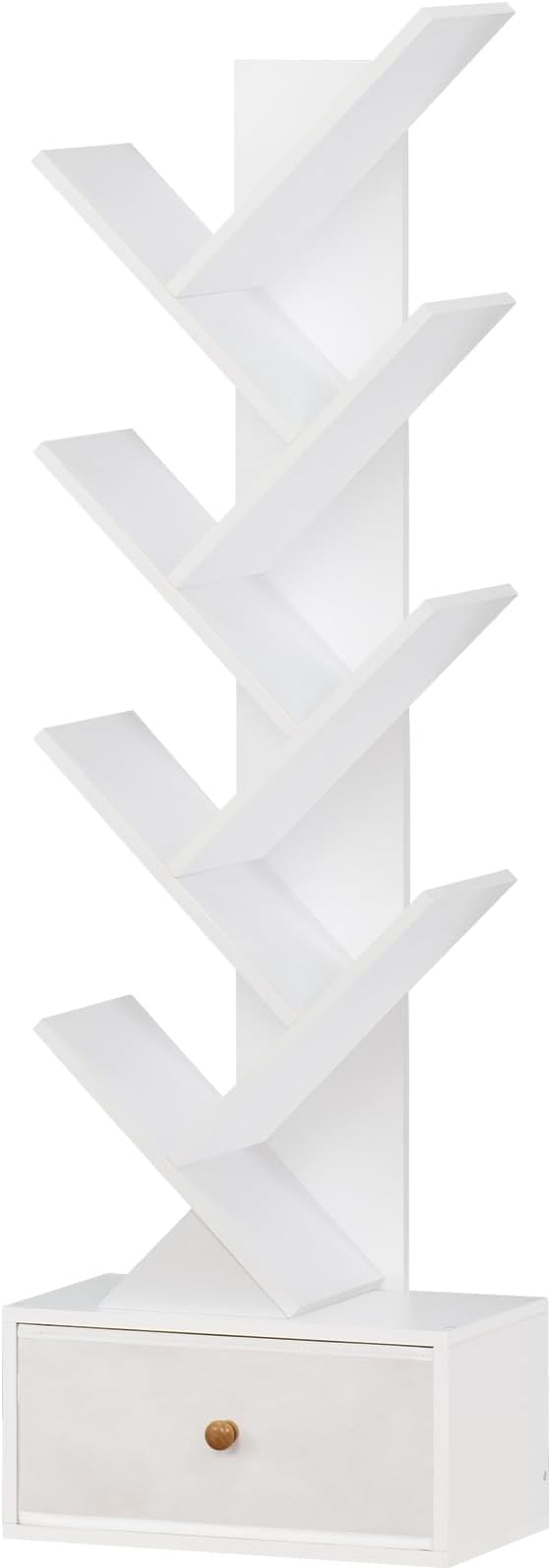 8 Tier Tree Bookshelf with Drawer, Free Standing Wood Bookcase - Image 7