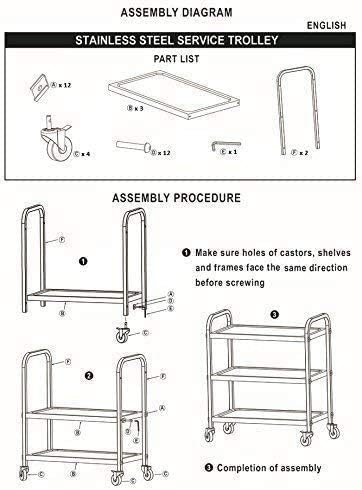 uyoyous 3 Tier Large Heavy Duty Stainless Steel Utility Cart 37"x20"x37" - Image 8