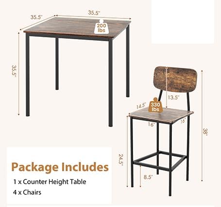 Tangkula Bar Height Table and Chairs, Counter-Height Dining Table Set, Pub - Image 6