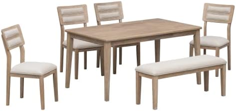 SogesHome Classic 6-Piece Dining Table Set, Rectangular Wooden Kitchen Table - Image 7