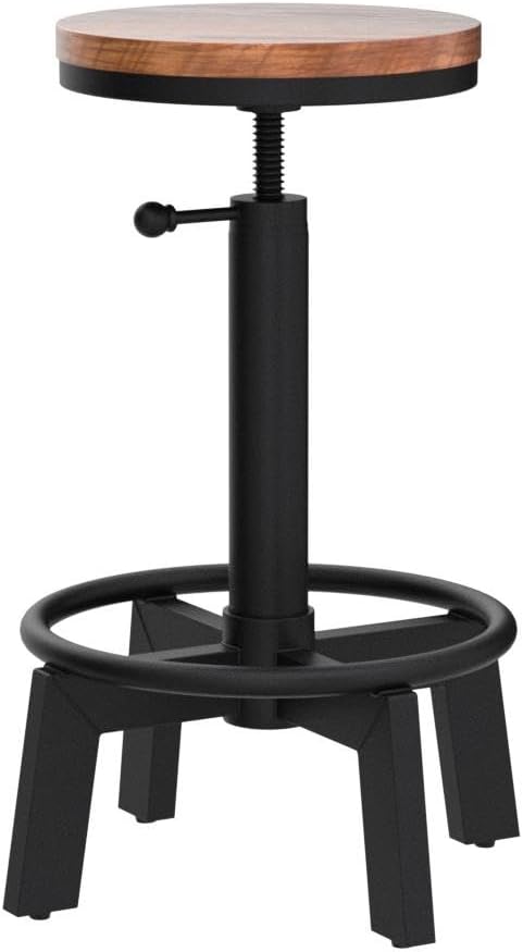 Set of 2 Industrial Bar Stools Short Stool Swivel Wooden Seat Kitchen Island - Image 4