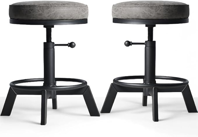 Industrial Bar Stools-Standard Height Chairs-Swivel Pu Seat-Kitchen Island by BOKKOLIK