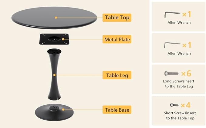 24 Inch Black Small Tulip Table, Round Dining Table - Image 8