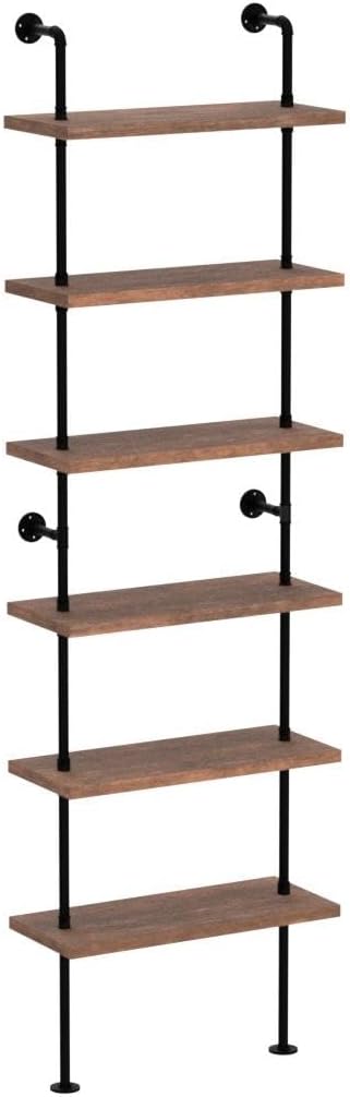 Industrial Ladder Pipe Shelves, Wall Mounted Rustic Bookshelf, Retro Metal Wood - Image 5