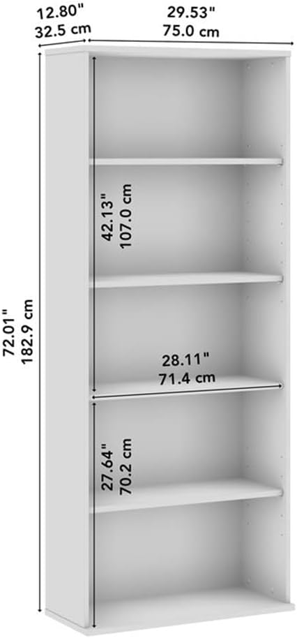Bush Business Furniture Hustle Tall 5 Shelf Bookcase in White, Large - Image 3
