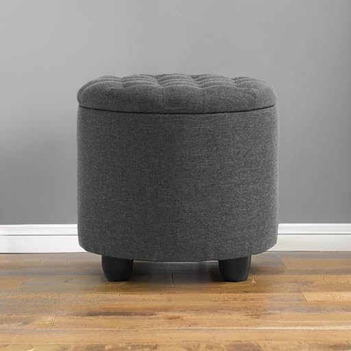 Furniliving 18.7inch Storage Round Ottoman, Footstools - Image 5