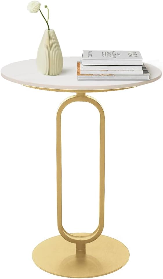 Side Table with Marble Top Metal Pub Bar Round Table Modern Sofa Side End Table - Image 4