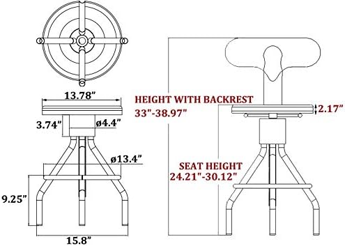 LOKKHAN Set of 2 Industrial Leather Bar Stools-Adjustable Swivel Metal Bar - Image 2