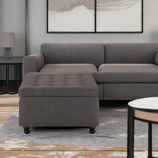 Tbfit Large Square Storage Ottoman Bench, Tufted Upholstered Coffee Table - Image 6