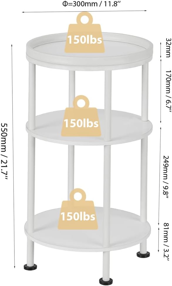 Small Round End Table with Charging Station, 3-Tier Accent Couch Beside Table - Image 3