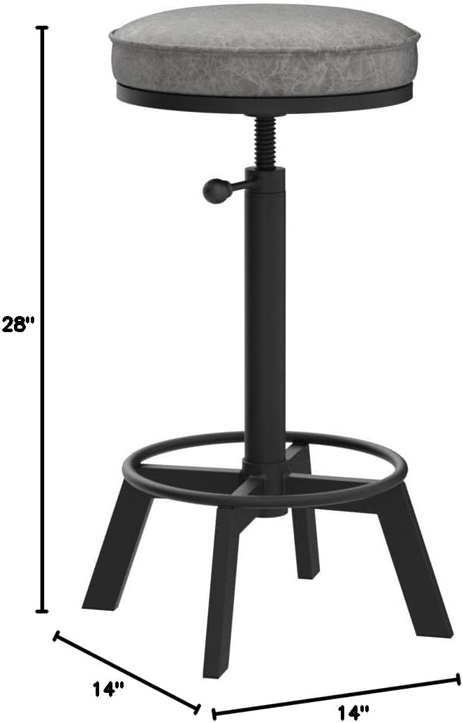 Vintage Bar Stools Set of 2 Industrial Bar Stool Swivel PU Seat Counter Height - Image 3
