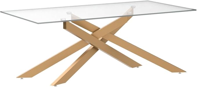 Rectangle Modern Coffee Table, Tempered Glass Top and Metal Tubular Leg - Image 5