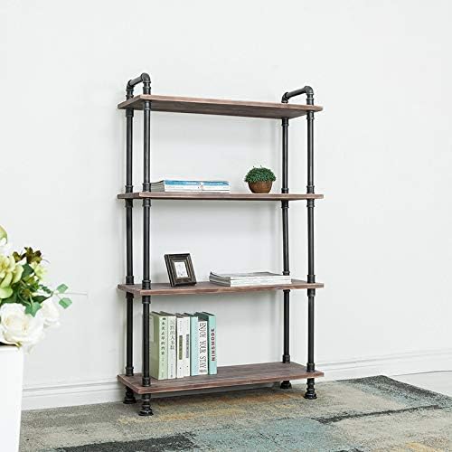 Industrial Bookcase, Solid Pine Open Wood Shelves, Rustic Modern Industrial - Image 4
