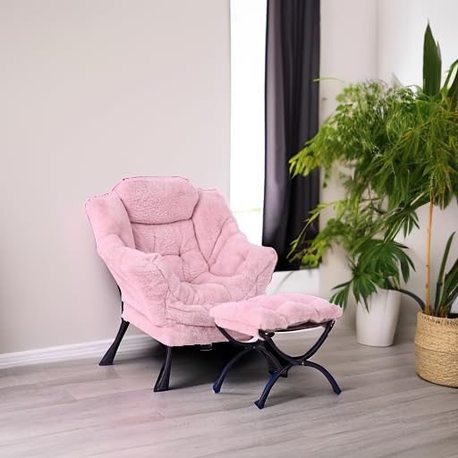 Lazy Chair with Folding Ottoman, Modern Accent Lounge Armchair with Armrests - Image 6