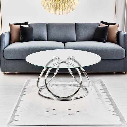 O&K FURNITURE Silver Coffee Table, Modern Glass Coffee Table Living Room Table - Image 6