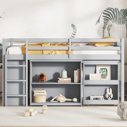 KEIKI Twin Size loft Bed with Pull-Out Desk & Drawers & Open Shelves, Wood Loft - Image 7