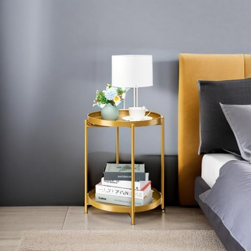danpinera 2-Tier End Table, Outdoor Side Table Metal Round Side Table - Image 5