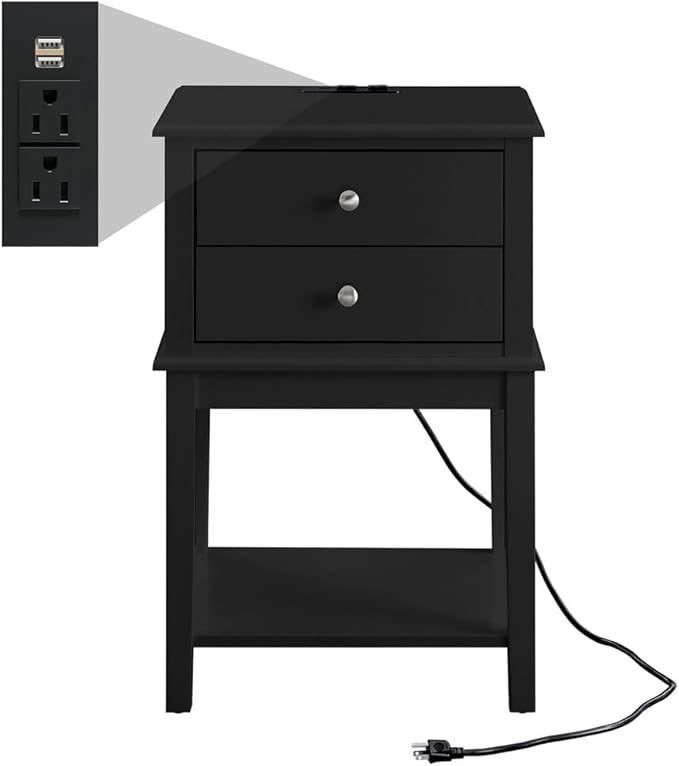 conifferism Black Nightstand, Large Sofa Side Table 2 Drawers, Modern Bedside - Image 5