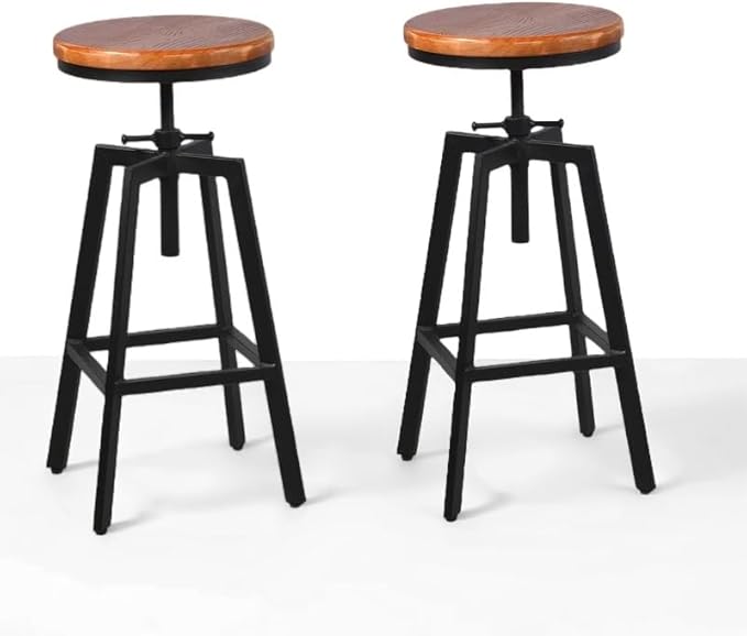 Set of 2 Vintage Bar Stools 25.6-31.5inch Height Adjustable Farmhouse Dinning - Image 8
