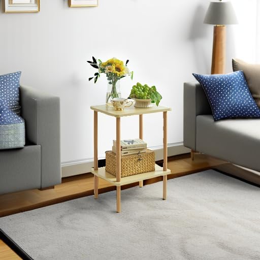 IBUYKE 2-Tier Side Table, Solid Wood Tall End Table - Image 6