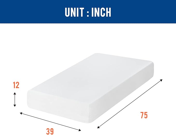FDW | 12 Inch Twin Mattress | Medium Firm | Gel Memory Foam Mattress | White | - Image 2