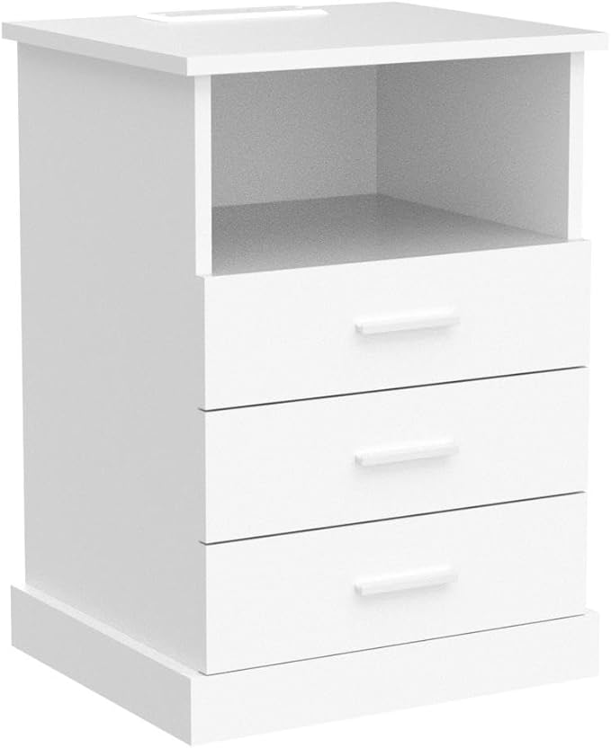 Nightstand with Charging Station, LED Lights Side Table with 3 Drawers - Image 4