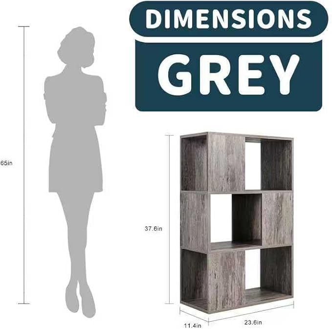 GHC 3 Tier Bookshelf, Wood Decorative Storage Shelving, Modern Freestanding - Image 2