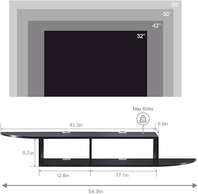 GHC Floating TV Stand, Wall Mounted Entertainment Center and Cabinet Shelf - Image 2