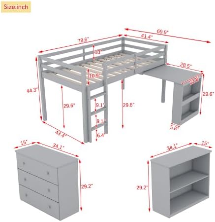 KEIKI Twin Size loft Bed with Pull-Out Desk & Drawers & Open Shelves, Wood Loft - Image 2