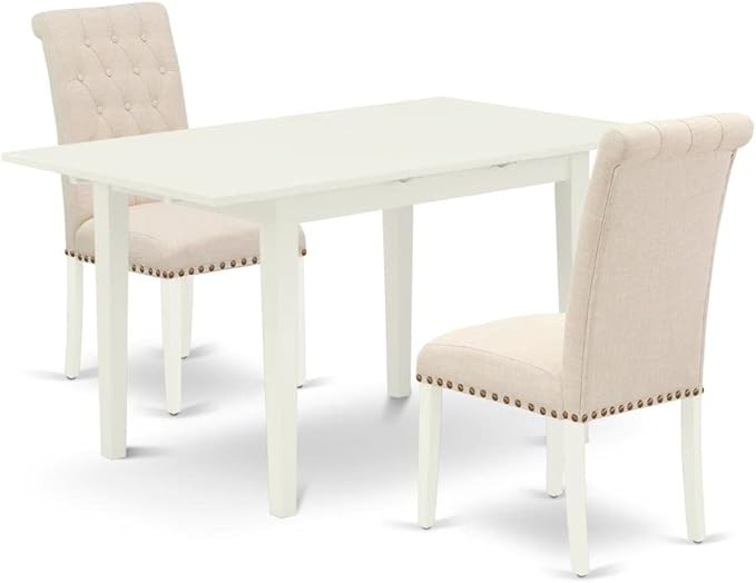 East West Furniture NOBR3-LWH-02 3 Piece Kitchen Table Set Contains a Rectangle by EastWestFurniture